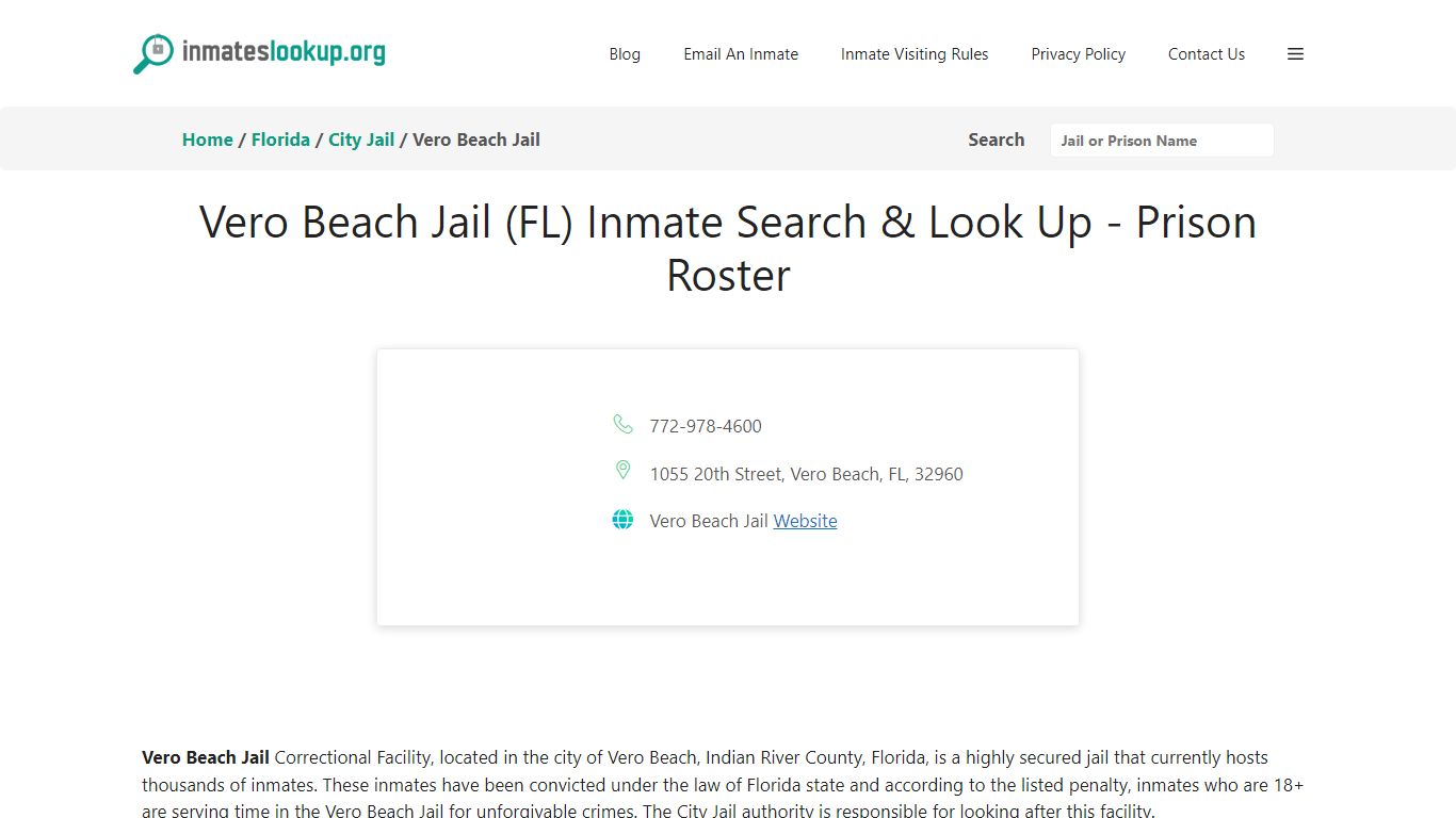 Vero Beach Jail (FL) Inmate Search & Look Up - Prison Roster